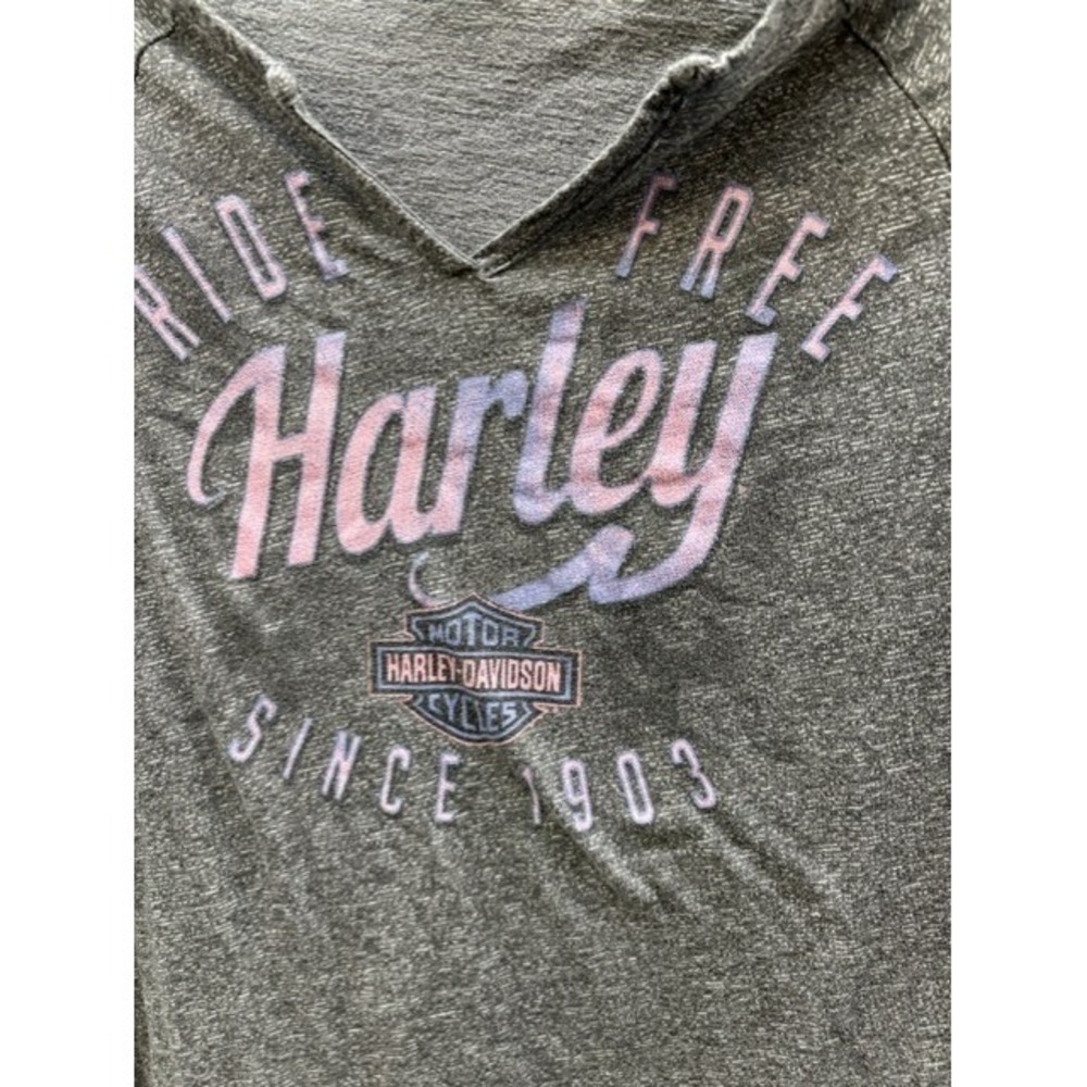 Harley-Davidson Womens Long Sleeve Graphic Tee Grey Ride Free V-Neck Sydney NS - Picture 3 of 5